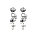 Vintage Court Style Crown Faux Pearl Rhinestone Stud Earrings With Silver Needle For Women view 5