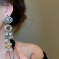Vintage Court Style Crown Faux Pearl Rhinestone Stud Earrings With Silver Needle For Women view 3
