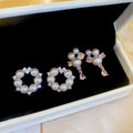 Elegant Faux Pearl Zircon Round Teardrop Stud Earrings For Women In Fashion OL Style view 2
