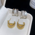 Light Luxury Metal Zircon C Shaped Wide Hoop Stud Earrings For Women Geometric Round Style view 4