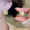 Light Luxury Metal Zircon C Shaped Wide Hoop Stud Earrings For Women Geometric Round Style view 3
