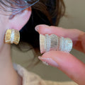 Light Luxury Metal Zircon C Shaped Wide Hoop Stud Earrings For Women Geometric Round Style view 1