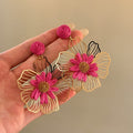 Metal Raffia Hollow Flower Stud Earrings Niche Light Luxury Floral Fashion Jewelry view 2
