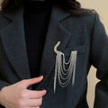 Copper Rhinestone Geometric Multi-Layer Tassel Brooch For Women, European Minimalist Luxury Pin view 3