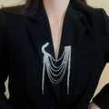 Copper Rhinestone Geometric Multi-Layer Tassel Brooch For Women, European Minimalist Luxury Pin view 1