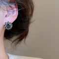 Alloy Silver Needle Rhinestone Layered Flower Stud Earrings, Niche Retro Light Luxury Style view 3
