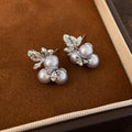 Light Luxury French Vintage Flower Stud Earrings With Zircon And Faux Pearl Floral Design view 4