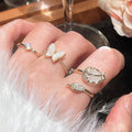 Zircon Butterfly Flower Open Ring For Women view 1