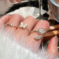 Zircon Butterfly Flower Open Ring For Women view 3