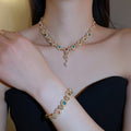 French Vintage Faux Pearl Rhinestone Jewelry Set With Earrings Bracelet Necklace Court Style view 4