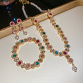 French Vintage Faux Pearl Rhinestone Jewelry Set With Earrings Bracelet Necklace Court Style view 3