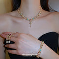 French Vintage Faux Pearl Rhinestone Jewelry Set With Earrings Bracelet Necklace Court Style view 2