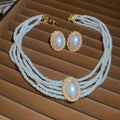 French Vintage Oval Faux Pearl Earrings And Necklace Jewelry Set For Women Elegant Light Luxury Style view 4