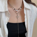Light Luxury Faux Pearl Rhinestone Cross Necklace Geometric Sweet Cool Clavicle Choker view 3