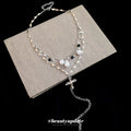 Light Luxury Faux Pearl Rhinestone Cross Necklace Geometric Sweet Cool Clavicle Choker view 4