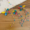 Sweet Artificial Crystal Beaded Flower Tassel Necklace And Earrings Jewelry Set For Beach Vacation view 4