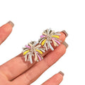 Light Luxury Copper Enamel Zircon Firework Flower Stud Earrings With Silver Pins For Women view 5