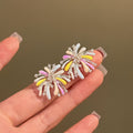 Light Luxury Copper Enamel Zircon Firework Flower Stud Earrings With Silver Pins For Women view 3