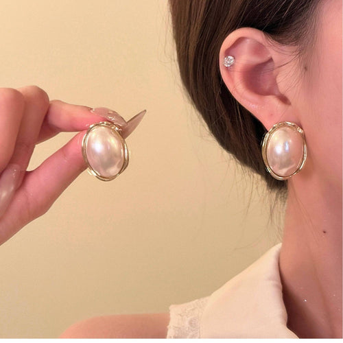 French Oval Faux Pearl Layered Necklace And Earrings Jewelry Set For Elegant OL Women