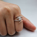 Rose Gold Tone Curved Pavé Ring In A Polished Decorative Design view 4