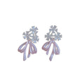 Light Luxury Copper Stud Earrings With Zircon Flower And Enamel Bow Design view 5