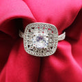 Silver-Tone Cushion Halo Crystal Ring With Double Frame view 3