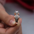 Two-Tone Round Halo Crystal Ring With Split Shoulders view 4