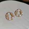 Gold Plated Floral Faux Pearl Earrings French Vintage Elegant Light Luxury Ear Clips view 4