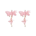 Sweet Fabric Flower Tassel Drop Earrings With Silver Needle Vacation Style Floral Ear Jewelry view 5