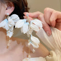Sweet Fabric Flower Tassel Drop Earrings With Silver Needle Vacation Style Floral Ear Jewelry view 4
