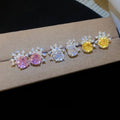 Copper Rose Flower Zircon Round Crown Stud Earrings Elegant Sweet Light Luxury Jewelry view 1