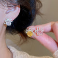 Copper Rose Flower Zircon Round Crown Stud Earrings Elegant Sweet Light Luxury Jewelry view 2
