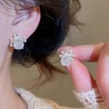 Copper Rose Flower Zircon Round Crown Stud Earrings Elegant Sweet Light Luxury Jewelry view 4