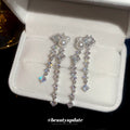 Light Luxury Korean Geometric Zircon Pearl Tassel Iron Drop Earrings With Silver Posts view 4