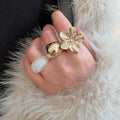 Statement Resin Geometric Flower Ring, European American Retro Round Design Index Finger Jewelry view 3