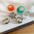 Statement Resin Geometric Flower Ring, European American Retro Round Design Index Finger Jewelry view 4