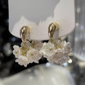 Gold Plated Floral Faux Pearl Drop Earrings With Silver Posts, Vintage Elegant Women's Jewelry view 1