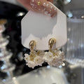 Gold Plated Floral Faux Pearl Drop Earrings With Silver Posts, Vintage Elegant Women's Jewelry view 3