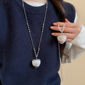 Old Money Style Resin Heart Cross Pendant Sweater Necklace For Women view 1