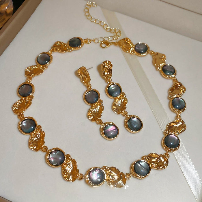 French Vintage Resin Round Earring Necklace Jewelry Set, Court Style Light Luxury Accessories
