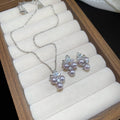 French Zircon Flower Faux Pearl Necklace And Earrings Jewelry Set For Elegant Vintage Women view 3