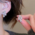 French Zircon Flower Faux Pearl Necklace And Earrings Jewelry Set For Elegant Vintage Women view 4