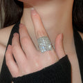 Rhinestone Square Open Iron Ring Court Style Geometric Statement Finger Ring For Women view 3