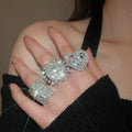 Rhinestone Square Open Iron Ring Court Style Geometric Statement Finger Ring For Women view 1