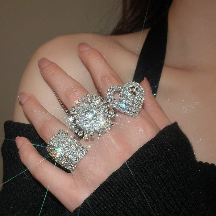 Rhinestone Square Open Iron Ring Court Style Geometric Statement Finger Ring For Women