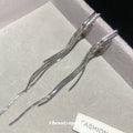 Light Luxury Copper Zircon Double Layer Tassel Geometric Drop Earrings With Silver Pins view 4