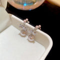 Light Luxury Bowknot Faux Pearl Zircon Round Stud Earrings With Silver Posts view 2