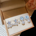 Vintage Star Zircon Faux Pearl Stud Earrings With Silver Needle Posts For Women view 3