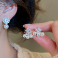 Vintage Star Zircon Faux Pearl Stud Earrings With Silver Needle Posts For Women view 2