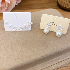 Copper Zircon Flower Pearl Stud Earrings Elegant Light Luxury Floral Fashion Jewelry for Women